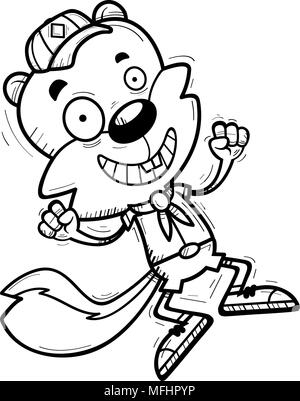 Illustration d'une caricature d'un écureuil mâle du scoutisme de saut. Illustration de Vecteur