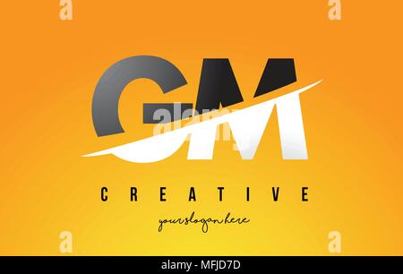 G GM M Lettre Logo Design moderne avec des lettres au milieu coupe Swoosh et fond jaune. Illustration de Vecteur