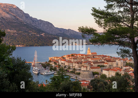 À partir d'une vue sur la vieille ville de Korcula, Croatie, Europe Banque D'Images