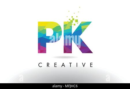PK P K Lettre colorés avec des triangles d'Origami Création Vecteur Arc-en-ciel. Illustration de Vecteur
