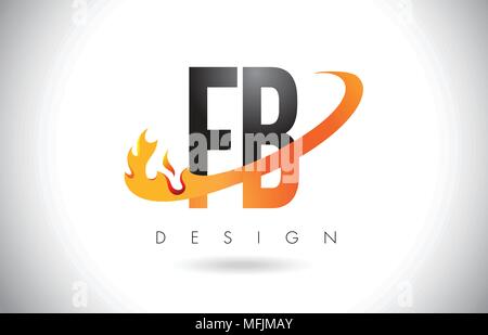 FB F B Lettre Logo Design avec le feu et flammes Swoosh Orange Vector Illustration. Illustration de Vecteur