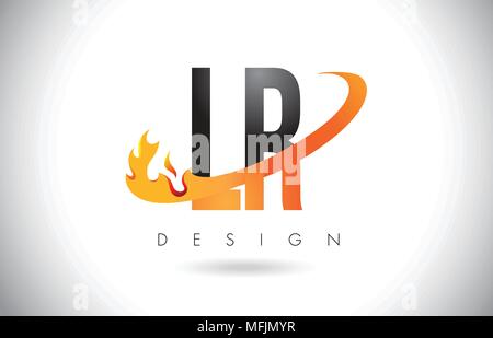 LR L R Lettre Logo Design avec le feu et flammes Swoosh Orange Vector Illustration. Illustration de Vecteur