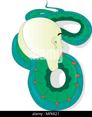 Tête humaine à la main avec des corps de serpent. Illustration de Vecteur