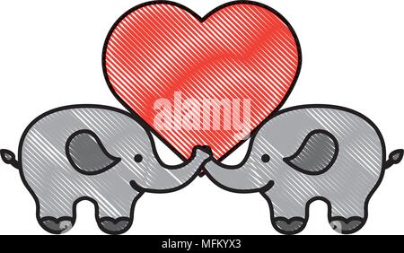 Paire d'éléphants avec coeur d'amour Illustration de Vecteur