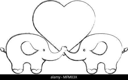 Paire d'éléphants avec coeur d'amour Illustration de Vecteur