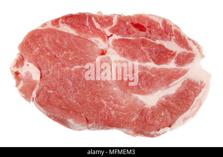Matières premières fraîches de porc steak parfait état et de qualité. Isolé sur un plan macro studio blanc Banque D'Images