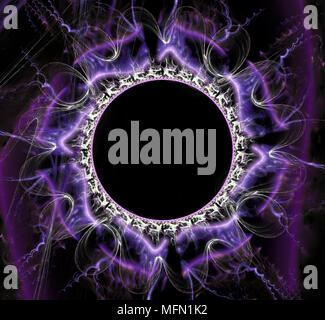 Résumé fantastique châssis en forme d'un cercle, la place pour le texte. fantaisie rond brillant 3d frame. Résumé fond violet Banque D'Images
