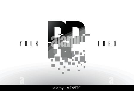 RP R P Pixel Logo Lettre numérique avec Shattered cases noires. Lettres créatif Vector Illustration. Illustration de Vecteur