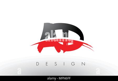 Annonce A D Brush les lettres du logo design avec des couleurs rouge et noire et Pinceau Lettre Concept. Illustration de Vecteur