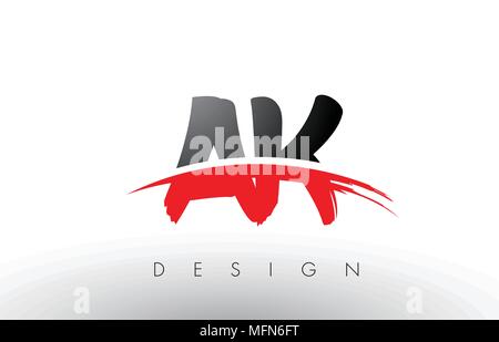 AK un pinceau K Les lettres du logo design avec des couleurs rouge et noire et Pinceau Lettre Concept. Illustration de Vecteur
