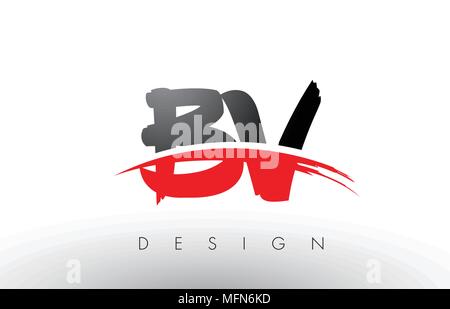 BV B brosse V Les lettres du logo design avec des couleurs rouge et noire et Pinceau Lettre Concept. Illustration de Vecteur
