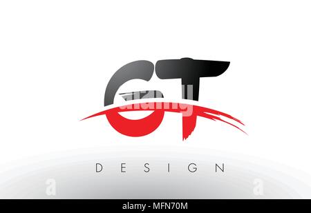 GT G Brosse T Les lettres du logo design avec des couleurs rouge et noire et Pinceau Lettre Concept. Illustration de Vecteur