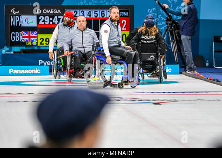 2018 13 mars. Jeux paralympiques 2018 Peyongchang en Corée du Sud. Session de curling en fauteuil roulant. Team GO Banque D'Images