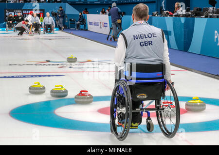 2018 13 mars. Jeux paralympiques 2018 Peyongchang en Corée du Sud. Session de curling en fauteuil roulant. Team GO Banque D'Images