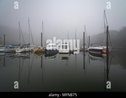 Réflexions parfait sur un matin brumeux à Marina de Neyland, Pembrokeshire Banque D'Images