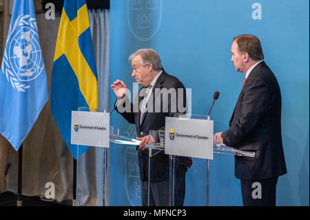 Stockholm, Suède, le 23 avril, 2018. Le Secrétaire Général des Nations Unies et du Conseil de sécurité de se réunir en Suède. Banque D'Images