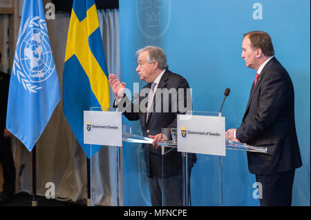 Stockholm, Suède, le 23 avril, 2018. Le Secrétaire Général des Nations Unies et du Conseil de sécurité de se réunir en Suède. Banque D'Images