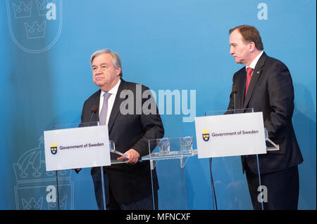 Stockholm, Suède, le 23 avril, 2018. Le Secrétaire Général des Nations Unies et du Conseil de sécurité de se réunir en Suède. Banque D'Images