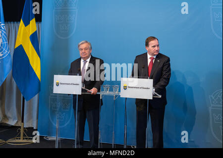 Stockholm, Suède, le 23 avril, 2018. Le Secrétaire Général des Nations Unies et du Conseil de sécurité de se réunir en Suède. Banque D'Images