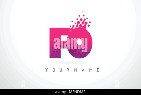FO F O lettre Lettres rose avec logo et couleur pourpre Points Particules Design. Illustration de Vecteur