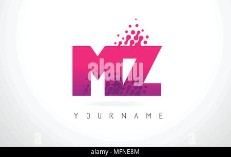 MZ M Z Lettre Logo avec les lettres de couleur pourpre rose et particules Points de conception. Illustration de Vecteur