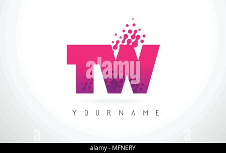 TW T W lettre Lettres rose avec logo et couleur pourpre Points Particules Design. Illustration de Vecteur