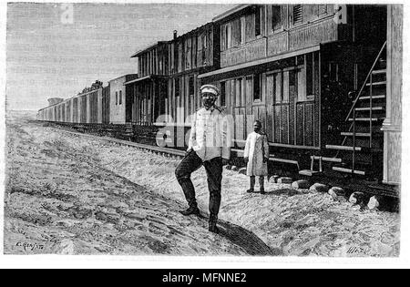 Construction de l'Asie centrale (chemin de fer transcaspien Railway). Commencé en 1879, en 1888 il atteint Smarkand, et en 1898 il s'étendait à Tachkent et à Andijan. Construit par les Russes. À partir de 'Le Journal de la jeunesse', Paris, 1888. Gravure Banque D'Images