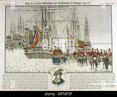 Capture de la flotte hollandaise, congelés à Den Helder, par les Français du Général Hussards Jean-Charles Pichegru (1761-1804) en janvier 1795. La gravure. Banque D'Images