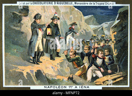 Napoléon Ier Napoléon Bonaparte (1769-1821) à la bataille d'Iéna, 14 octobre 1806. Le Français a battu les autrichiens. Chromolithographie c1900. Banque D'Images