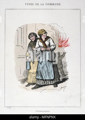 Commune de Paris 26 mars-28 mai 1871. Commune types : deux femmes, sur les Petroleuses incendiaires qui ont mis le feu dans la ville. Banque D'Images