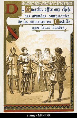 Bertrand du Guesclin ou Gueselin (c1320-1380) "Eagle" de Bretagne, connétable de France à partir de 1370. Le commandant de l'armée française pendant la Guerre de Cent Ans. Guesclin mis à en tête du 'gratuitement' entreprises 1366-1369. Carte du commerce Banque D'Images