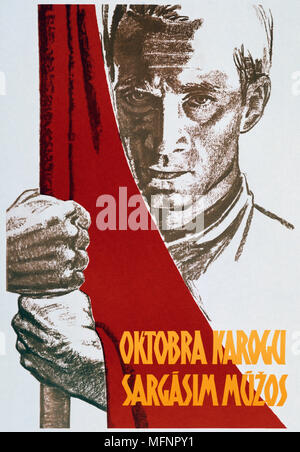 Nous porter le drapeau d'octobre à travers les siècles". Affiche de propagande soviétique, 1963. Revolutiion 1919 la Russie soviétique URSS communiste Communisme Banque D'Images