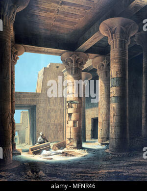 Intérieur du temple de Philae. Lithographie après Karl Richard Lepsius (1810-1884), égyptologue prussien. Colonnes dans le Temple d'Isis, déesse de l'Egypte ancienne, sœur et épouse d'Osiris. La religion de l'Égypte ancienne archéologie Mythologie Banque D'Images