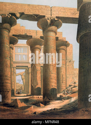 Vue intérieure de la salle à Karnak'. Lithographie après Karl Richard Lepsius (1810-1884), égyptologue prussien. Salle Hippostyle à Karnak temple complex à Thèbes (Louxor). La religion de l'Égypte ancienne archéologie Mythologie Banque D'Images