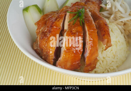 Riz au poulet sur l'arrière-plan, asia food Banque D'Images