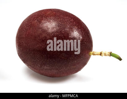 Fruit de la Passion, Passiflora edulis against White Background Banque D'Images