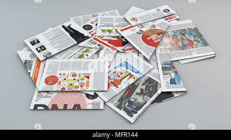 Journaux, revue de presse. Journaux éparpillés sur un avion. Lecture de journaux. Faits de la journée. Le rendu 3D Banque D'Images