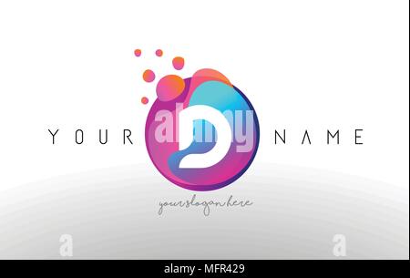 Points D Lettre Logo avec bulles. Une lettre avec Vibtant Vecteur Design Orange Bleu Couleurs Magenta. Formes de particules Illustration de Vecteur