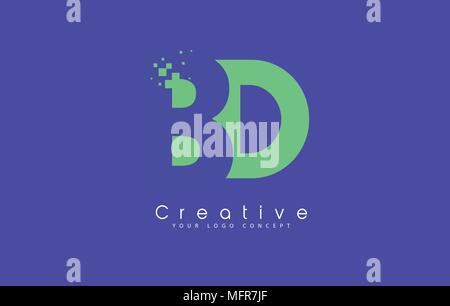 BD Lettre Logo Design avec l'espace négatif Concept dans les couleurs bleu et vert Vector Illustration de Vecteur