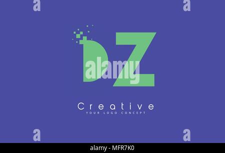 DZ Lettre Logo Design avec l'espace négatif Concept dans les couleurs bleu et vert Vector Illustration de Vecteur