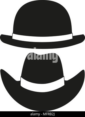 Chapeau melon noir et blanc chapeau de cowboy d'ossature. Thème hippie vector illustration de la carte cadeau autocollant de certificat, d'un insigne, signe, stamp, logo, labe Illustration de Vecteur