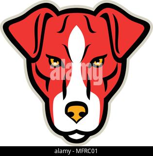 Icône mascotte illustration de tête d'un Terrier Plummer, un chien de terrier de travail vue de l'avant sur fond isolé en style rétro. Illustration de Vecteur