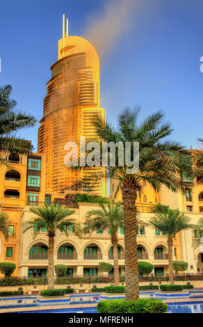 Un hôtel sur le feu le 1er janvier 2016 - Dubaï Banque D'Images