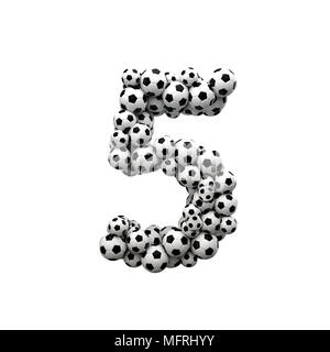 Numéro 5 font fabriqué à partir d'une collection de ballons de soccer. Le Rendu 3D Banque D'Images