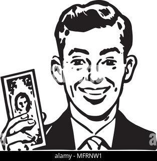 Homme avec Milliards de dollars - Retro Clipart Illustration Illustration de Vecteur