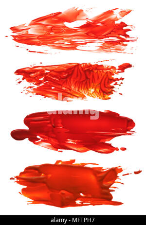 Collection de coups de pinceau acrylique rouge abstrait blots Banque D'Images