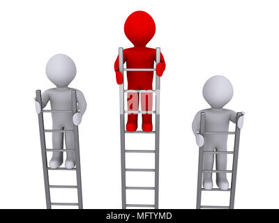 Trois personnes 3d sur des échelles et l'un est plus élevé Banque D'Images