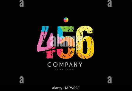 456 numéro de l'icône avec le logo design grunge texture et motif coloré arc-en-ciel Illustration de Vecteur