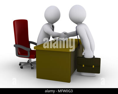 Deux hommes d'3d se serrer la main dans un bureau Banque D'Images