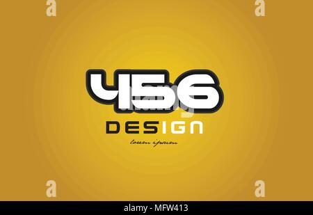 Conception de plusieurs chiffres chiffre 456 gras de couleur blanche et contour noir sur fond jaune pour une société ou entreprise Illustration de Vecteur